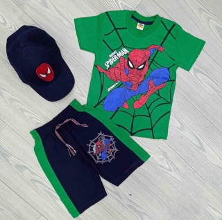 Třídílný komplet Spiderman s kšiltovkou zelený 