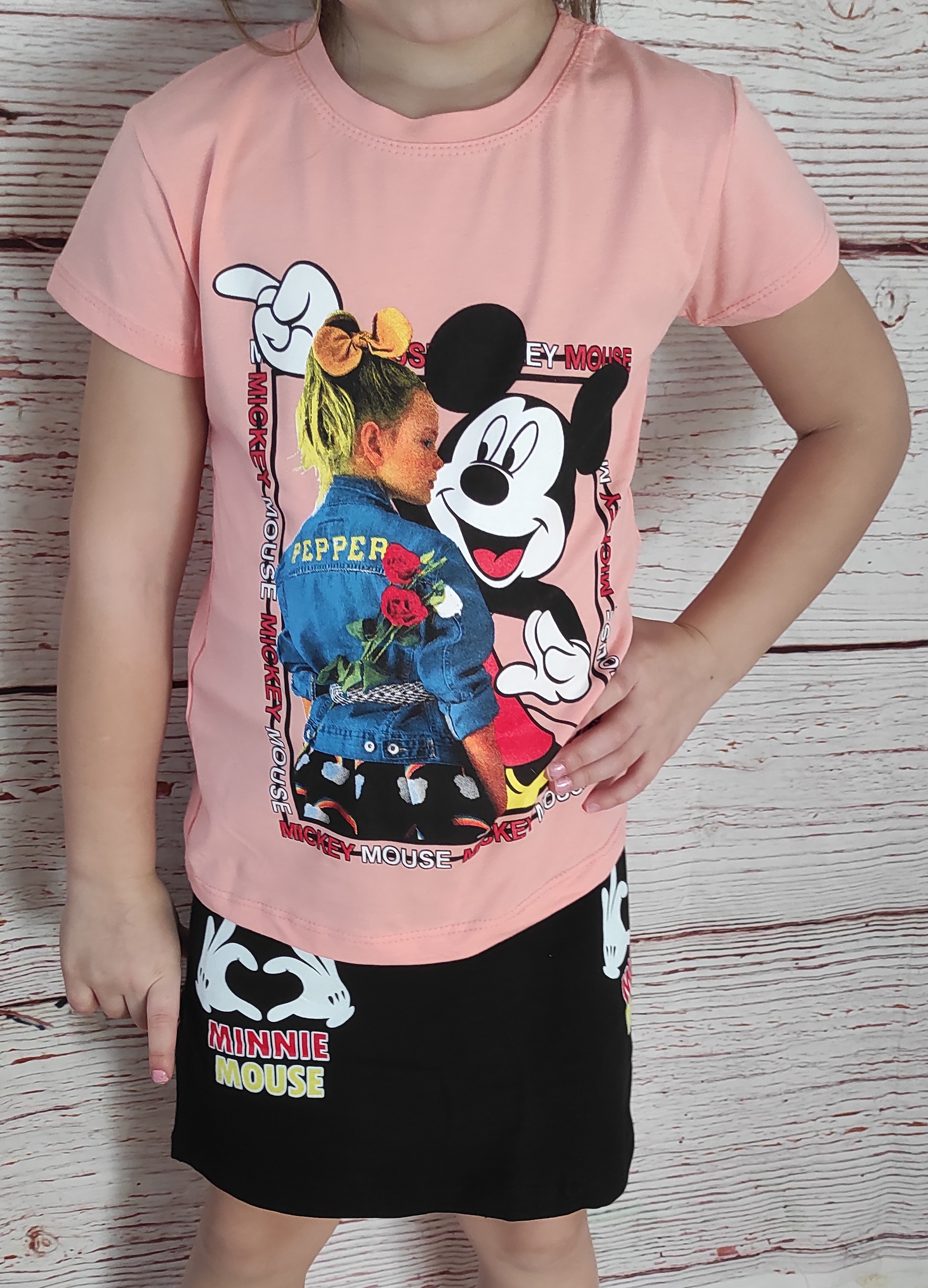 Komplet se sukýnkou Minnie losos 