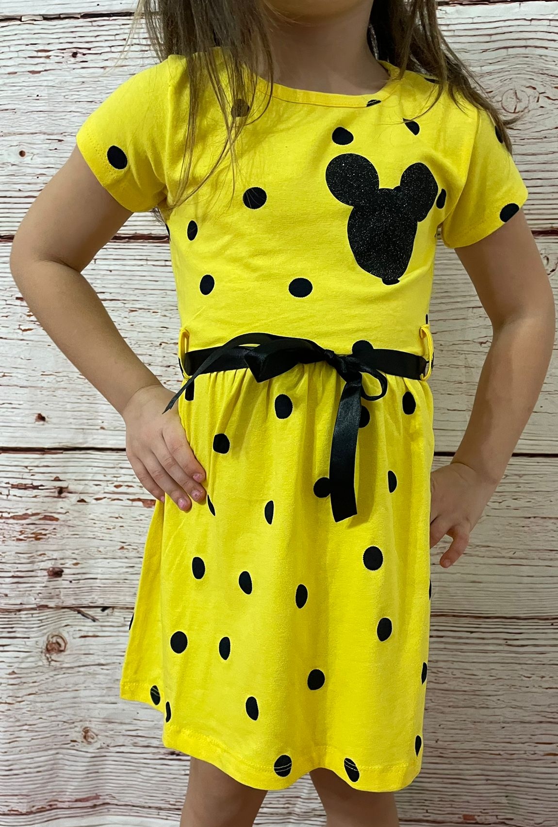 Puntikaté šatičky Minnie žluté 