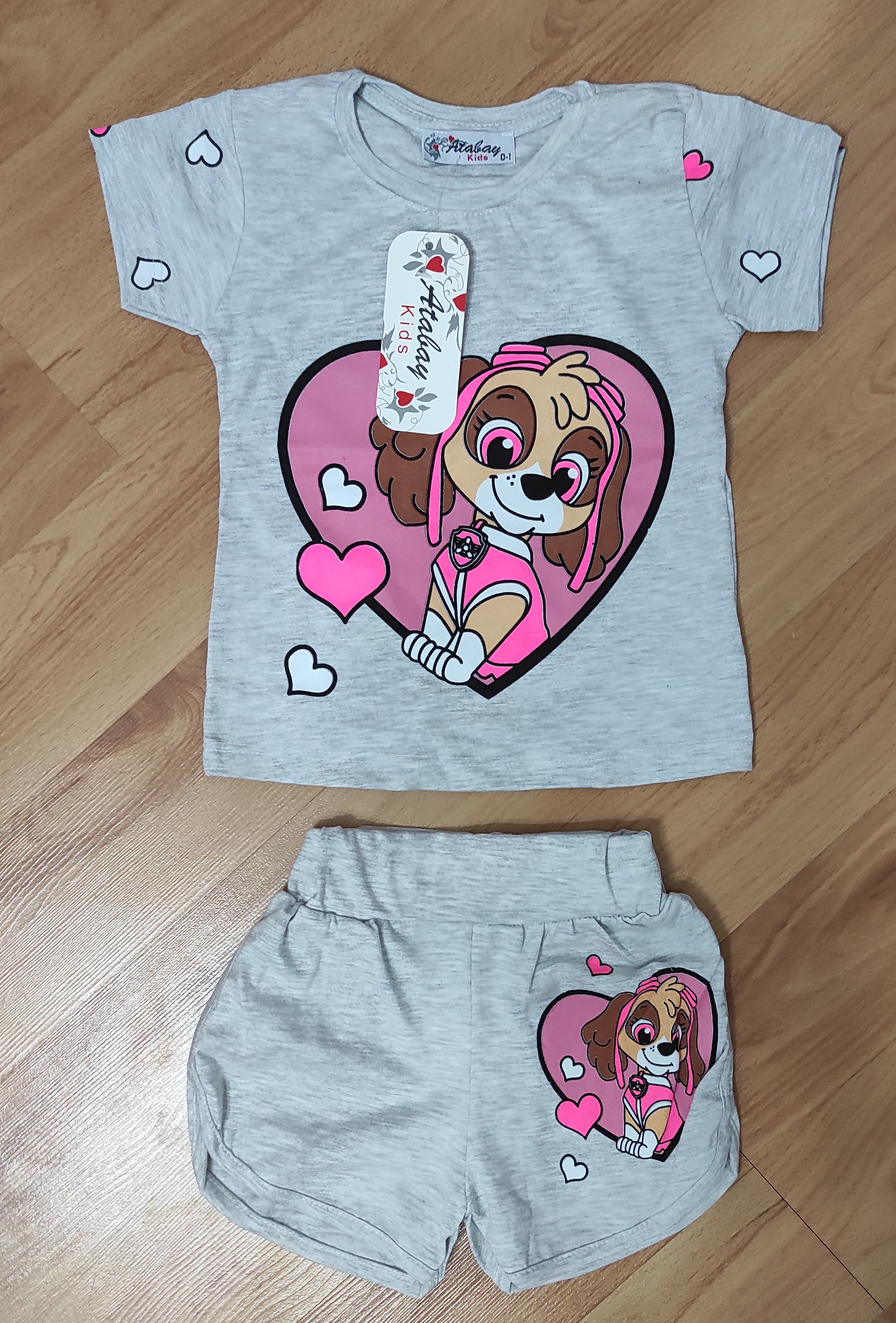 Komplet kraťasy a tričko Patrola Love you šedá 