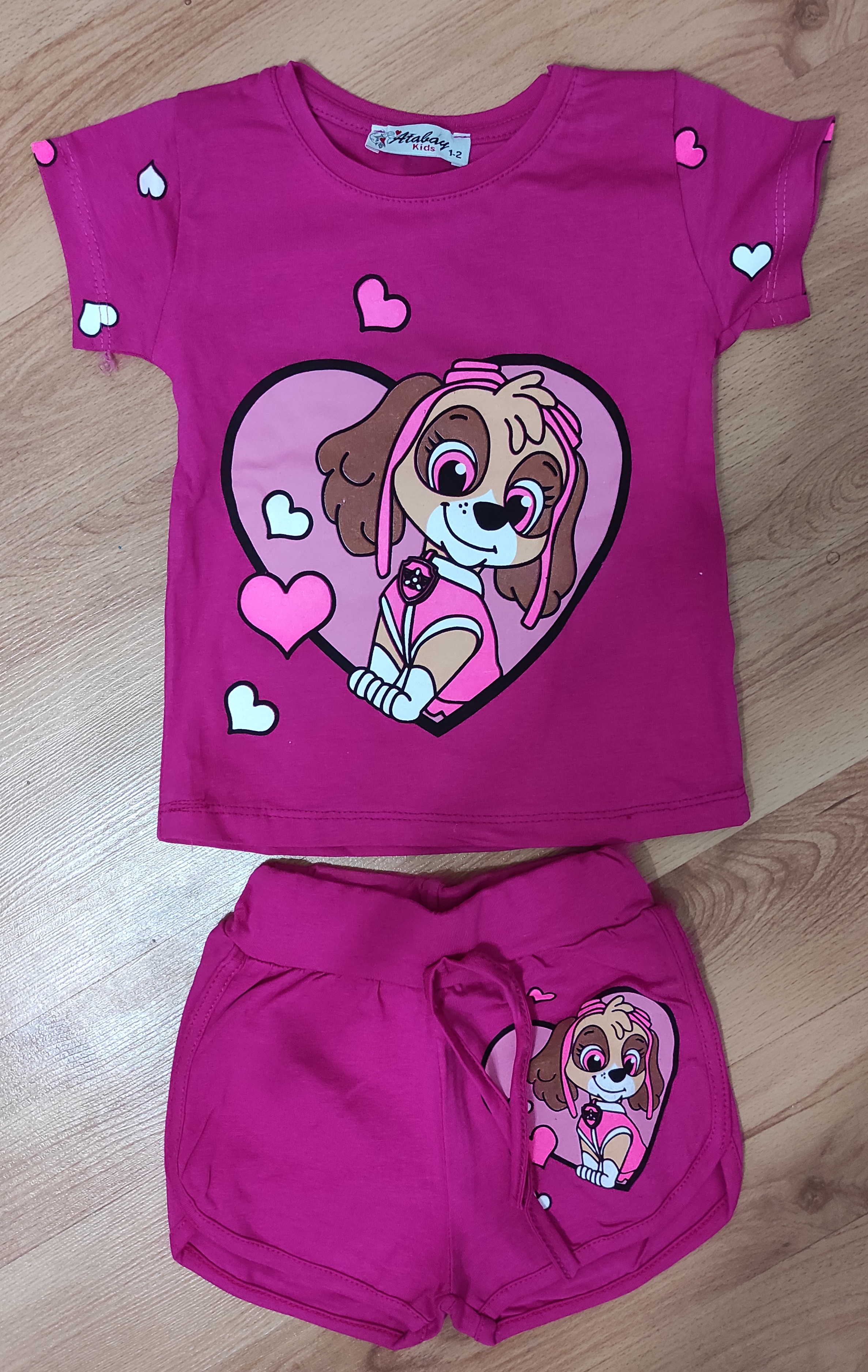 Komplet kraťasy a tričko Patrola Love you vínová 