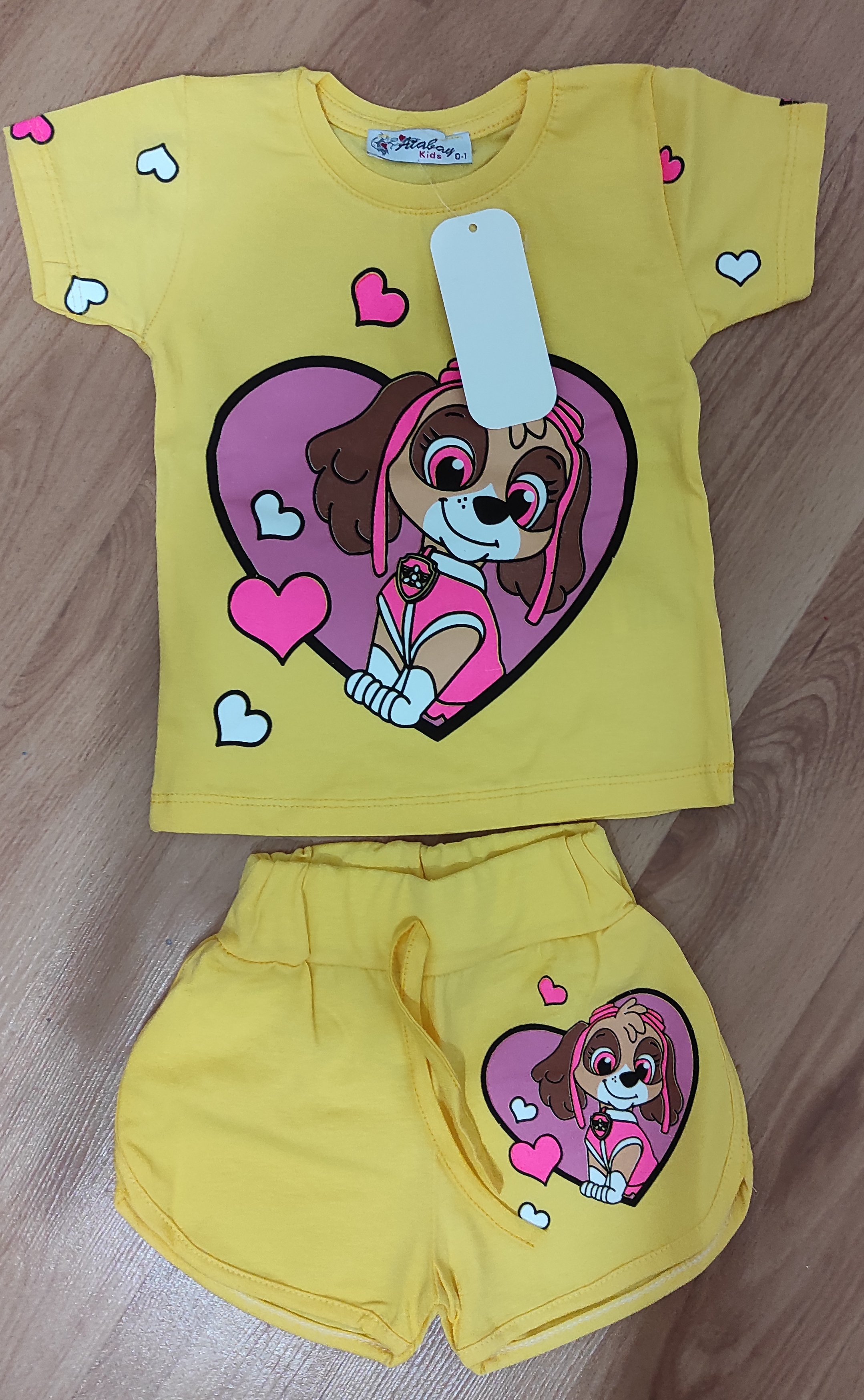 Komplet kraťasy a tričko Patrola Love you žlutá 