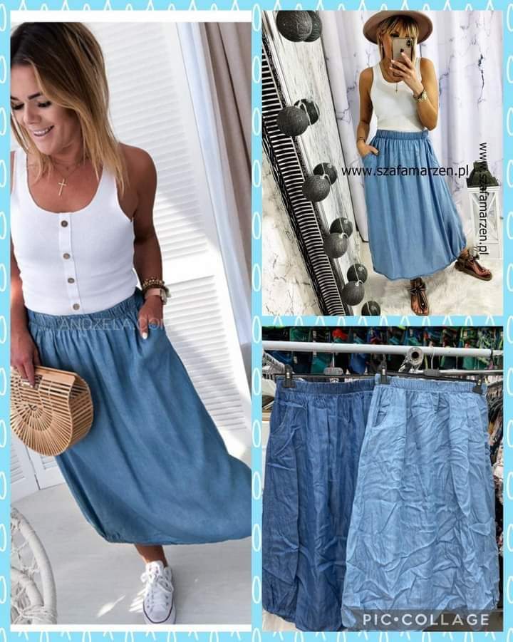 Riflová Dlouhá sukně s kapsami tm.modrá