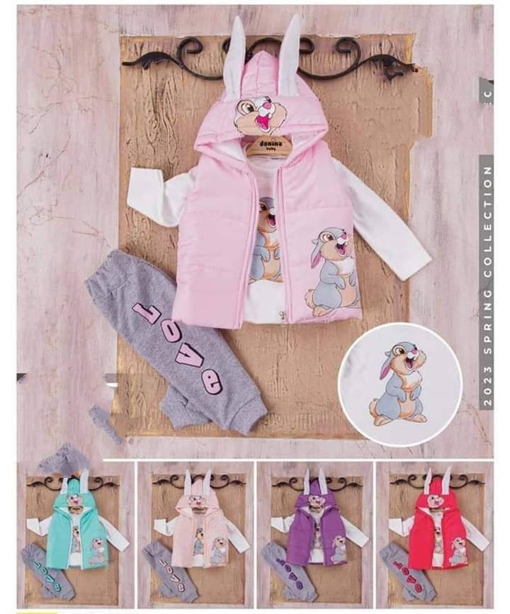 Úžasný komplet s vestičkou králíček fialový 6-24M 
