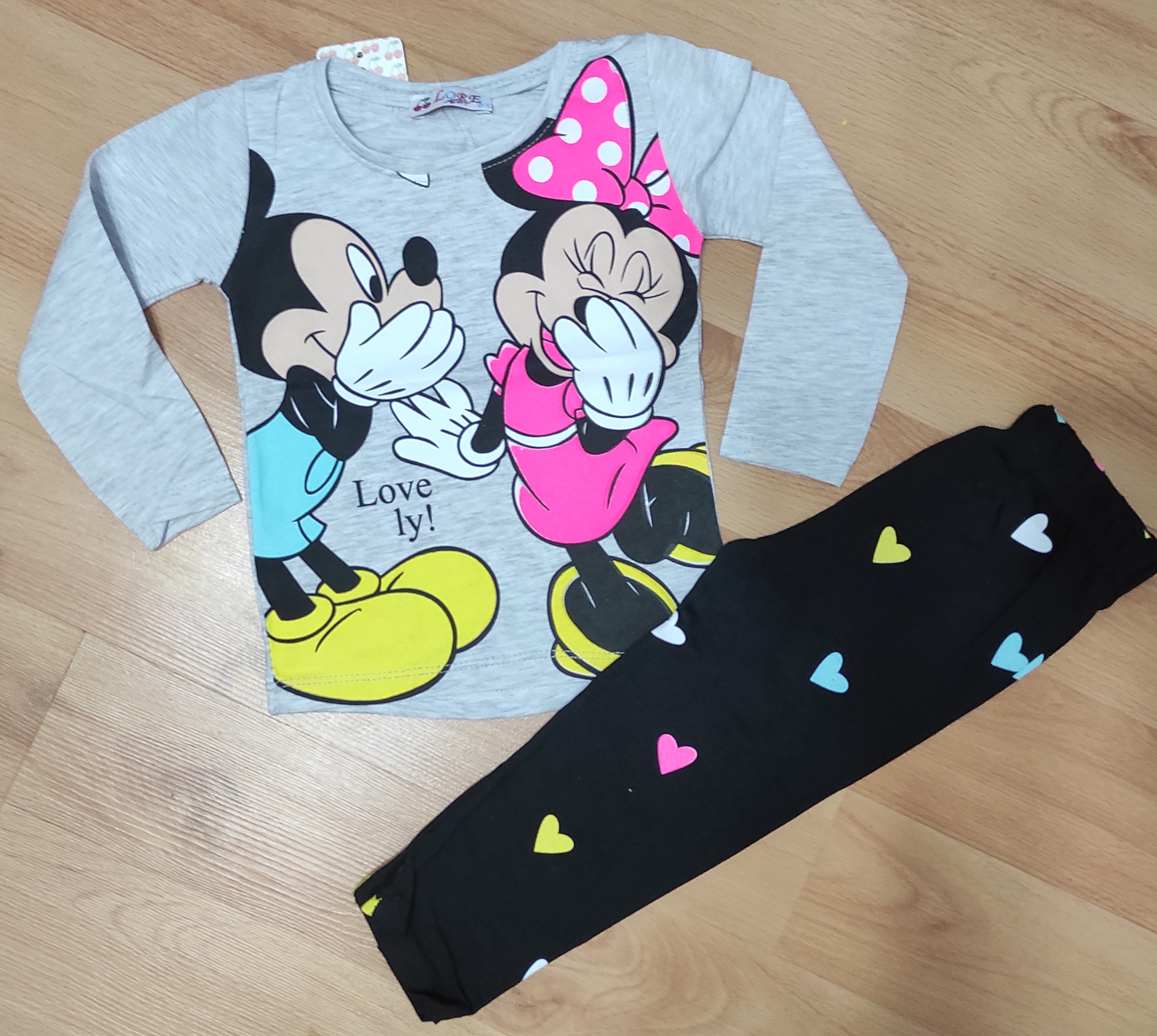 Komplet Minnie a Mickey love you šedá 