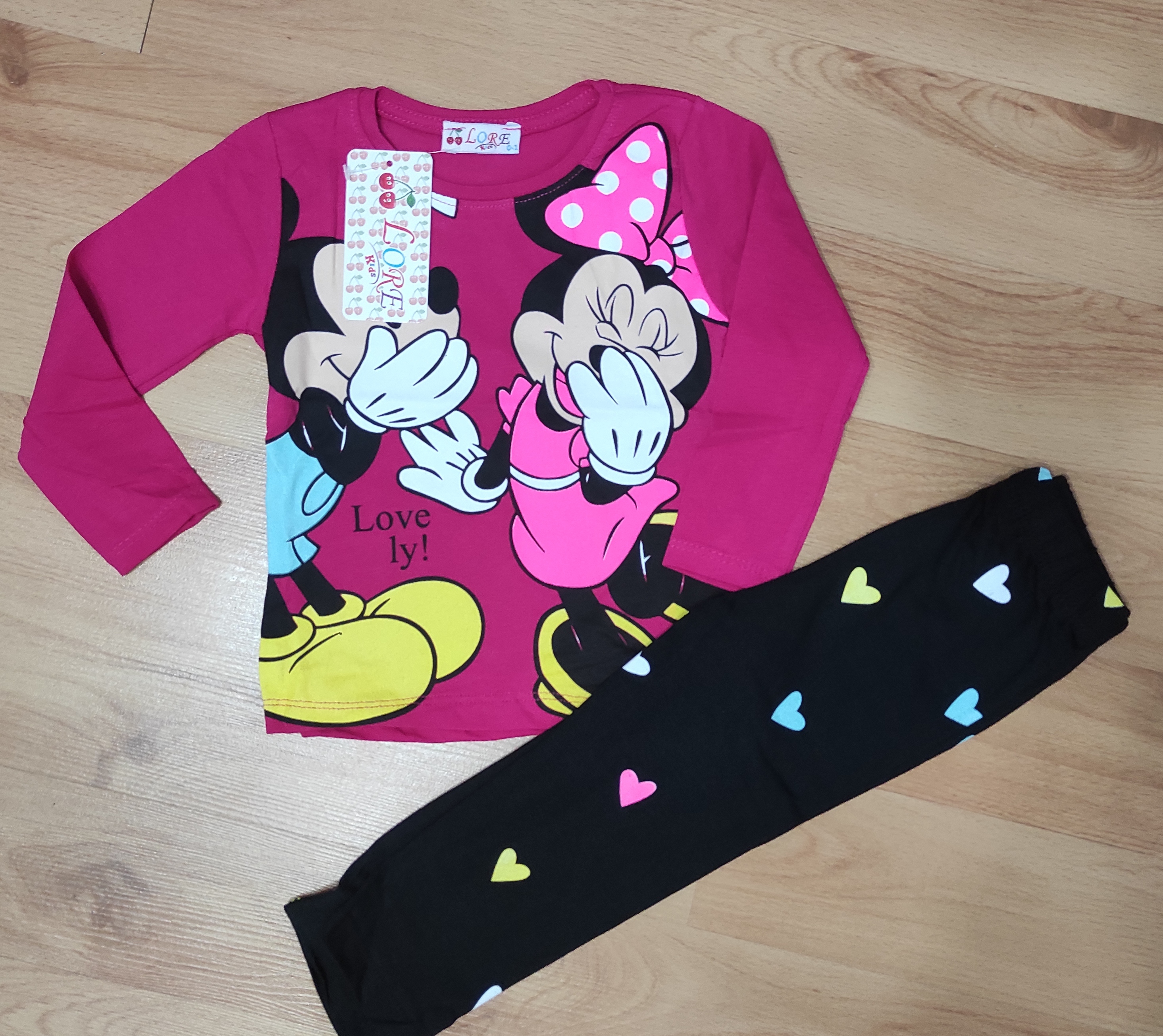 Komplet Minnie a Mickey love you vínová 