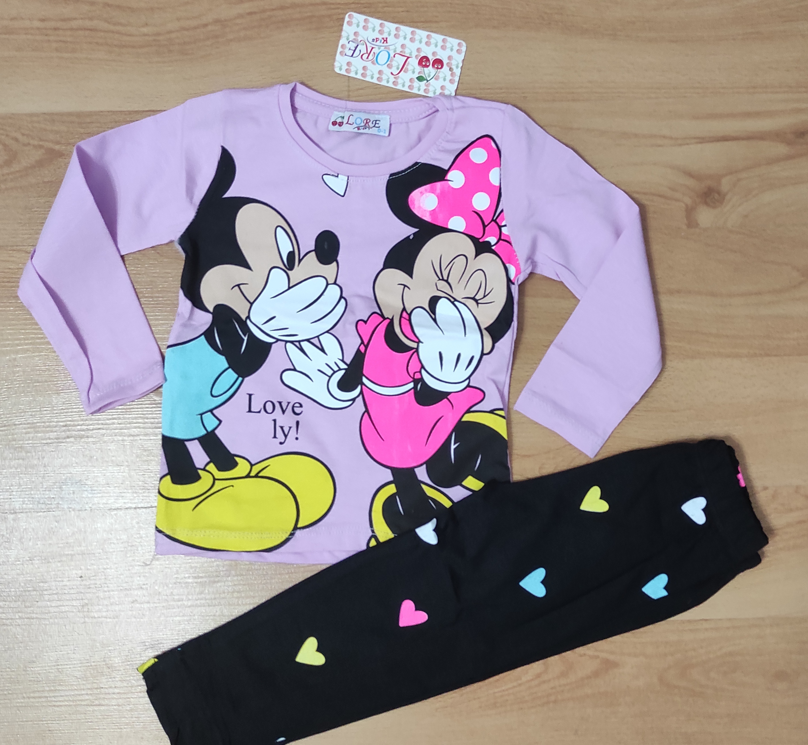 Komplet Minnie a Mickey love you fialová 