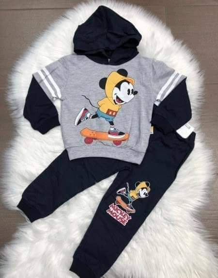 Komplet Mickey s kapuci šedá 