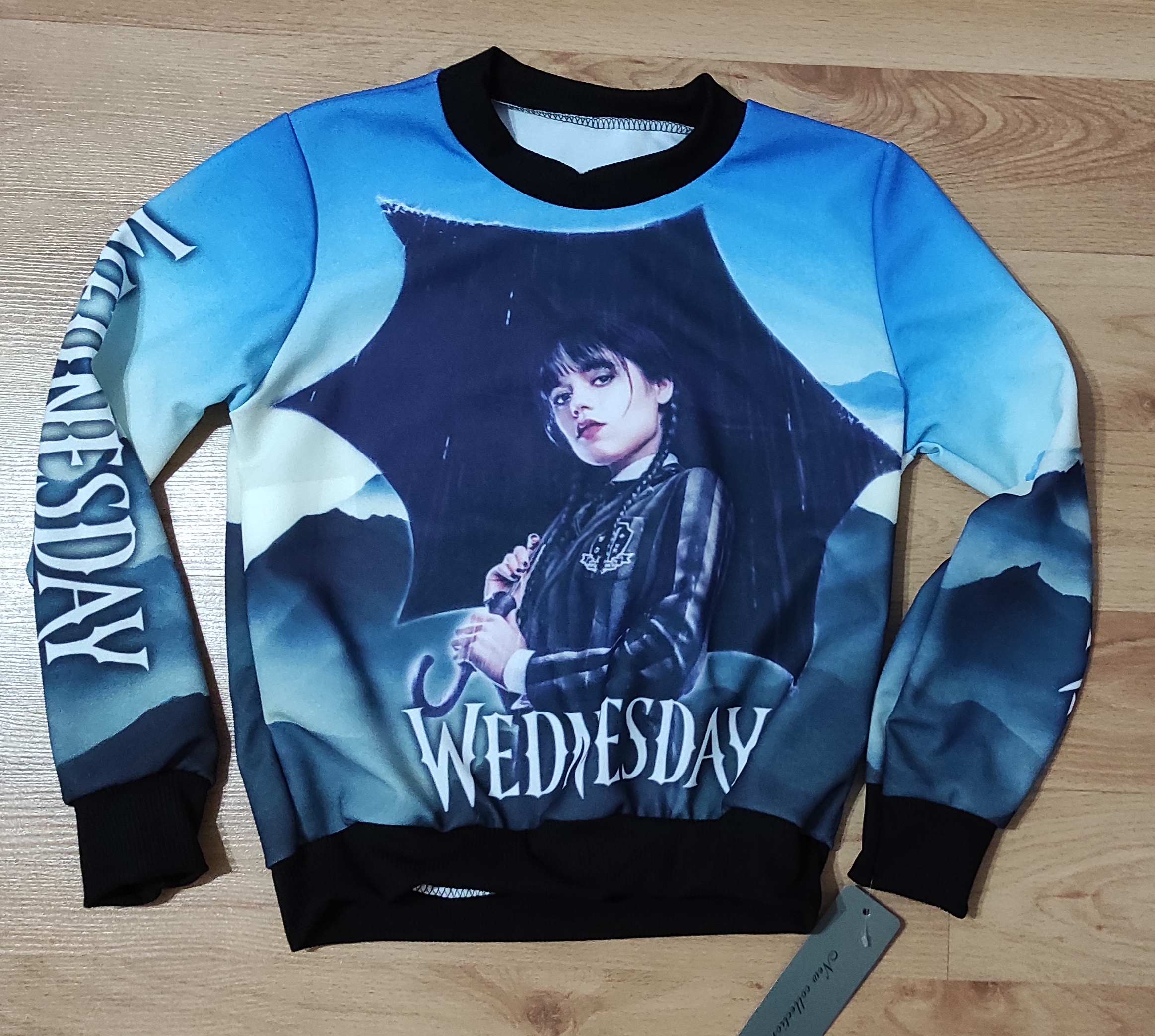 Mikina Wednesday modrá deštník bez kapuce 
